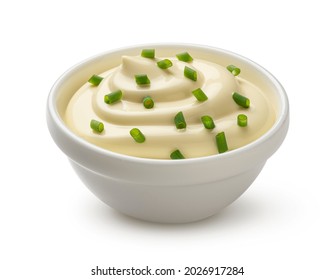 Sour Cream With Onion On White Background