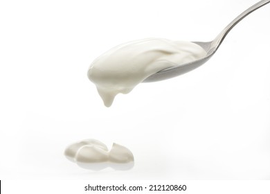 Sour Cream In Spoon On White Background 