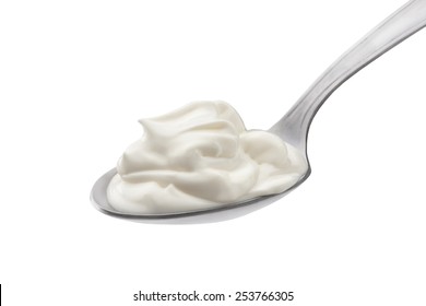 Sour Cream In Spoon On White Background 