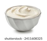 sour cream yogurt in bowl isolated on white background