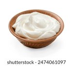 Sour cream or yogurt in ceramic bowl isolated on white background