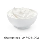 Sour cream or yogurt in white bowl isolated on white background