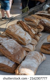 Sour Dough Bio Bread Made With Natural Yeast Starter And Baked In Wood Stove For Sale On Market In Provence, France