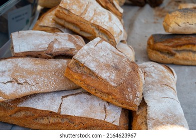 Sour Dough Bio Bread Made With Natural Yeast Starter And Baked In Wood Stove For Sale On Market In Provence, France