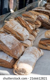 Sour Dough Bio Bread Made With Natural Yeast Starter And Baked In Wood Stove For Sale On Market In Provence, France