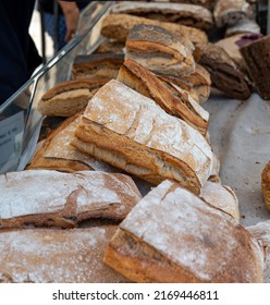 Sour Dough Bio Bread Made With Natural Yeast Starter And Baked In Wood Stove For Sale On Market In Provence, France