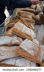 Sour Dough Bio Bread Made With Natural Yeast Starter And Baked In Wood Stove For Sale On Market In Provence, France