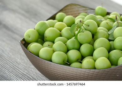 Sour Green Plums, Double Bunch Of Plums, Large Amounts Of Green Fresh Plums,