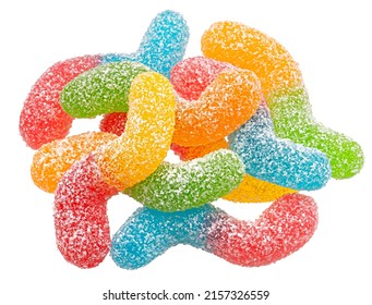 Sour Gummy Worms Isolated On White Background