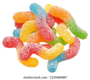 Sour gummy worms isolated on white background