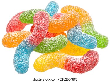 Sour Gummy Worms Isolated On White Background