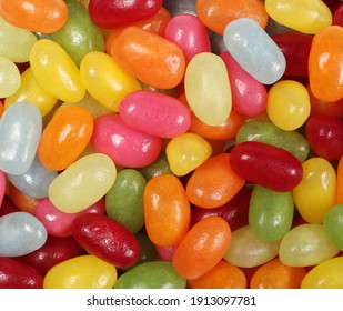 Sour Jellybeans, Colorful Fruit Candy Snack Background And Texture, Top View