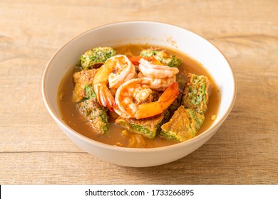 Sour soup made of Tamarind Paste with Shrimps and Vegetable Omelet - Asian food style - Shutterstock ID 1733266895