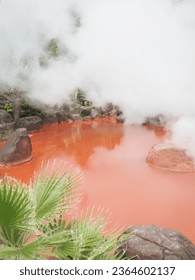 The source of the hot spring that looks red