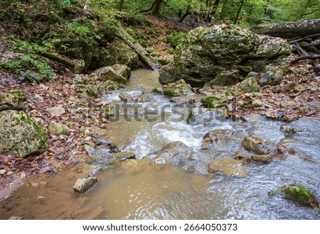 the source of the river, a walk along the riverbed with an overview of the canyon of the river and the shallow riverbed