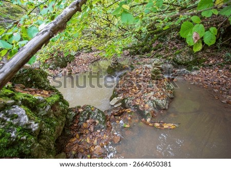 the source of the river, a walk along the riverbed with an overview of the canyon of the river and the shallow riverbed