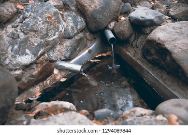 Source of spring water. Source of spring drinking water. Carpathians, source of spring fresh water. Near mount Petros
