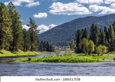 The sources of the Bii River are surrounded by mountains and taiga, near the village of Artybash and Lake Teletskoye. Turochaksky district of the Altai Republic, Russia, South of Western Siberia.