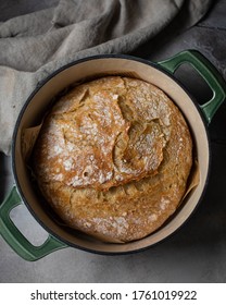 Sourdough Bread In A Dutch Oven , Top View