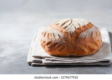 Sourdough bread. Freshly baked organic wheat bread. Selective focus, copy space