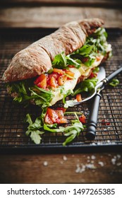 Sourdough Bread Sandwich With Rucola Tomatoes And Cheese Very Tasty