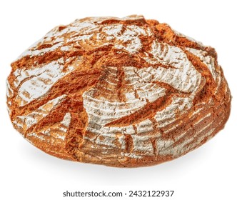 Pan redondo de centeno de masa madre aislado sobre fondo blanco con trazado de recorte. Pan de centeno saludable.