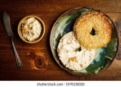 Sourdough Sesame Bagel With Honey Fig Walnut Cream Cheese