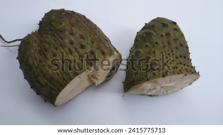 Soursop fruit with the scientific name Annona muricata isolated white background