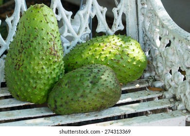 Soursop (guanabana) On An Iron Bench.