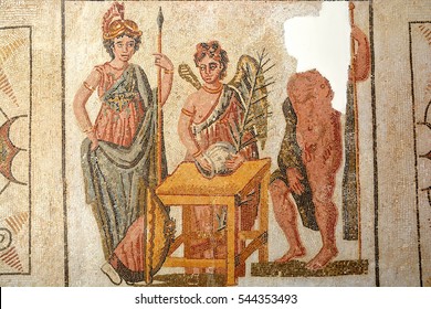 SOUSSE,TUNISIA - JUNE 26,2016: Fragment Of Colored Ancient Roman Mosaics