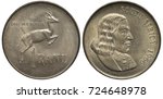 South Africa African silver coin 1 rand 1966, antelope springbok above value, head of Jan van Riebeek right,