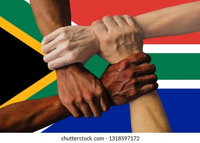 South Africa Flag, Intergration Of A Multicultural Group Of Young People