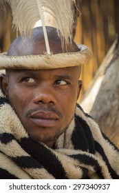 South Africa, Gauteng, Lesedi Cultural Village - 04 July, 2015. Portrait Of Unidentified African Man Bantu Nation With Ethnic Accessories And Hairstyle. Tribal Leader. Pedi People.