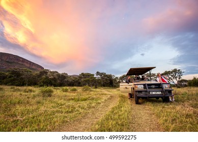 SOUTH AFRICA, MAR 29: Group Of Safari Tourists In Toyota Truck On Early Morning Drive In Entabeni Game Reserve On March 29, 2015.  Entabeni Is Located 3 Hrs From Johannesburg.