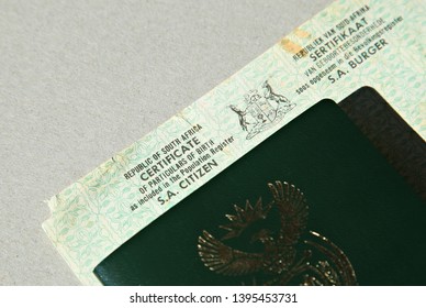 A South African Birth Certificate And Identity Document. Home Affairs Concept Image. 