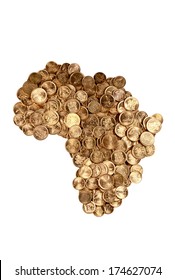 South African coins arranged in the shape of Africa isolated on white - Shutterstock ID 174627074