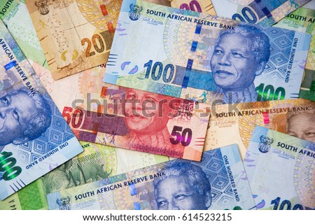 South African currency, bank notes on flat surface
