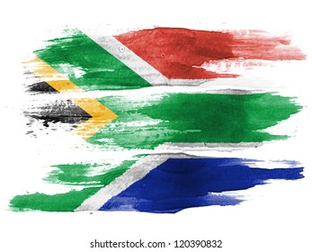  South African Flag Painted On White Paper With Watercolor