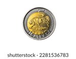 South African Rand Coins, in Circulation, Third Series, Close Up, Isolated on White background.