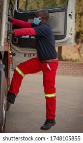 South African Truck Driver With Face Mask On During COVID19 Pand