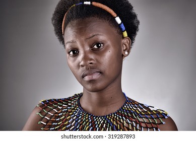 South African Zulu girl in traditional clothes