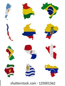 South America Countries Flag Maps On A White Background