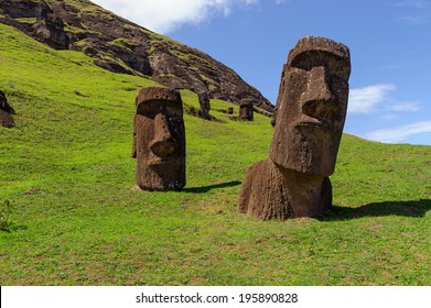  South America. Easter Island.  Mountains. Statues.