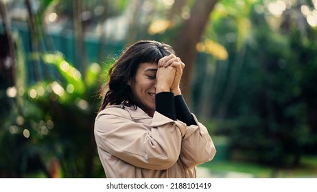 South American Woman Praying To God Being Thankful For Success