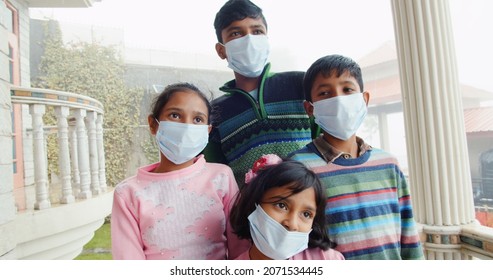 The South Asian Kids From India In Masks In Shimla, Himachal Pradesh