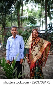 South Asian Village Aged Couple In Traditional Costumes 