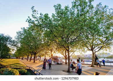 South Bank, London UK, May, 07, 2018 | South Bank On A Beautiful Day With Crowds Of People Enjoying The Good Weather.