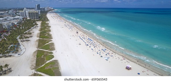 South Beach Miami Florida Aerial Sunny Day People Vacation Travel