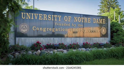 South Bend, Indiana - May 25, 2022: University Of Notre Dame College Campus Entrance