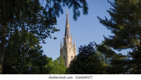 South Bend, Indiana - May 25, 2022: Basilica Of The Sacred Heart Cathedral At The University Of Notre Dame College Campus